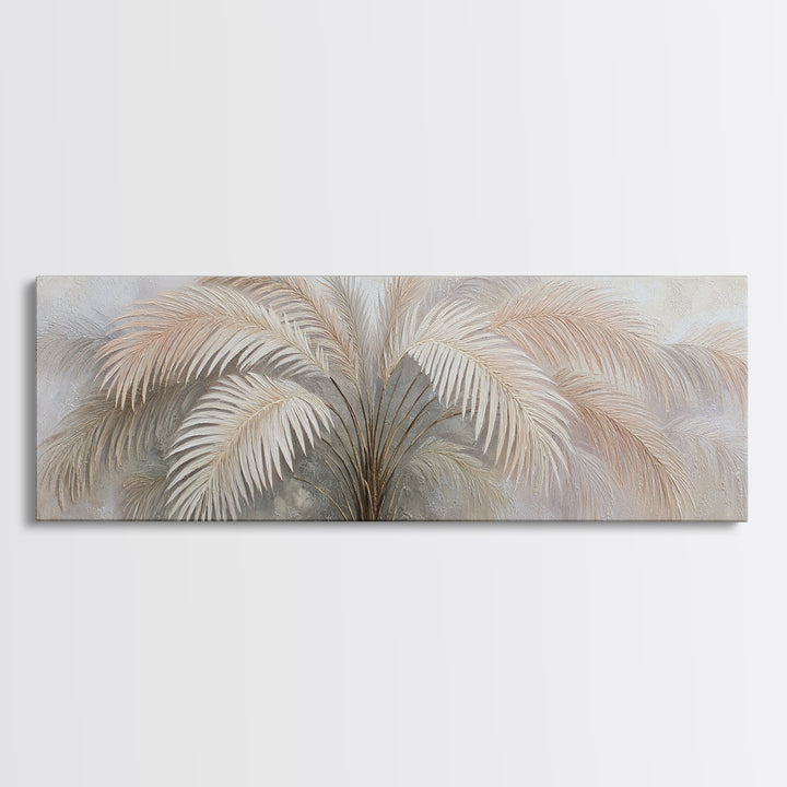 Tropical Palm Leaf Painting Framed Canvas Print, Wall Art, Minimalist Decor, Living Room Decor, Oil Painting, WAL-3x1-56