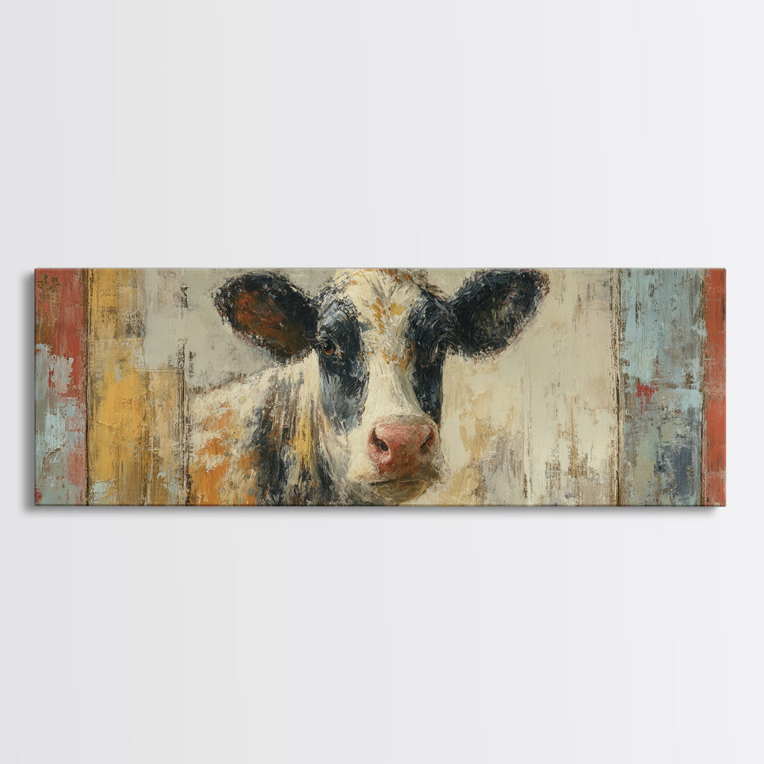 Rustic Farmhouse Cow Portrait Framed Canvas Print, Wall Art, Wall Decor, Living Room Decor, Fine Art, Large Wall Art, WAL-3x1-59