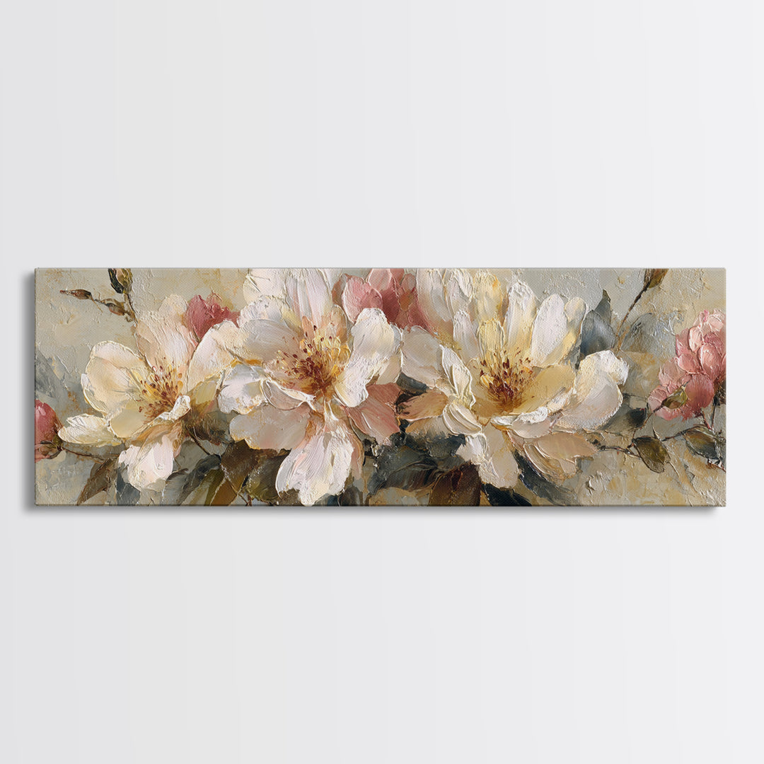 Soft Floral Oil Painting Framed Canvas Print, Wall Art, Gallery Decor, Living Room Decor, Fine Art, Home Decor, WAL-3x1-69