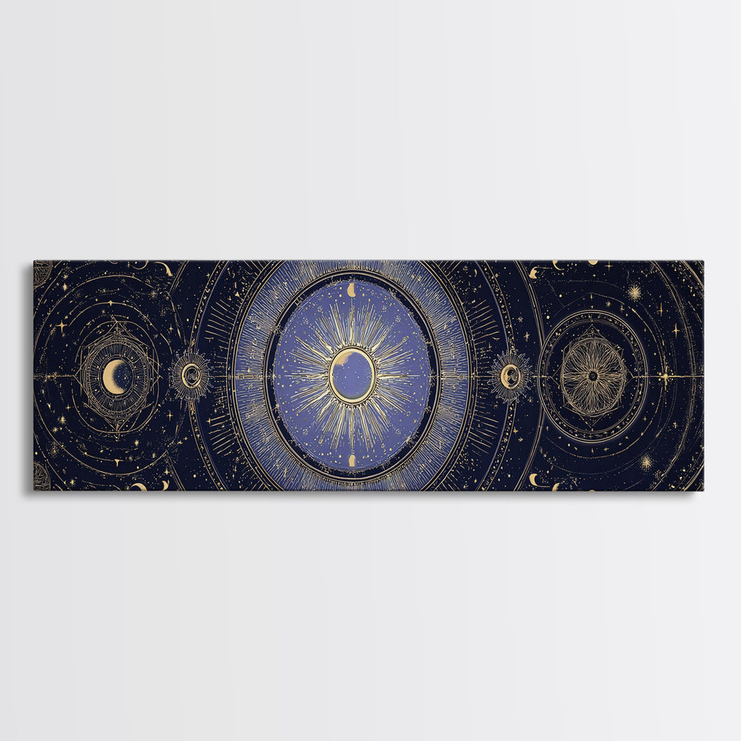 Celestial Moon and Stars Artwork Canvas Print, Wall Art, Printable Wall Art, Living Room Decor, Fine Art, Original Art, WAL-3x1-78