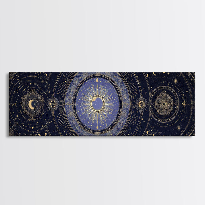 Celestial Moon and Stars Artwork Canvas Print, Wall Art, Printable Wall Art, Living Room Decor, Fine Art, Original Art, WAL-3x1-78