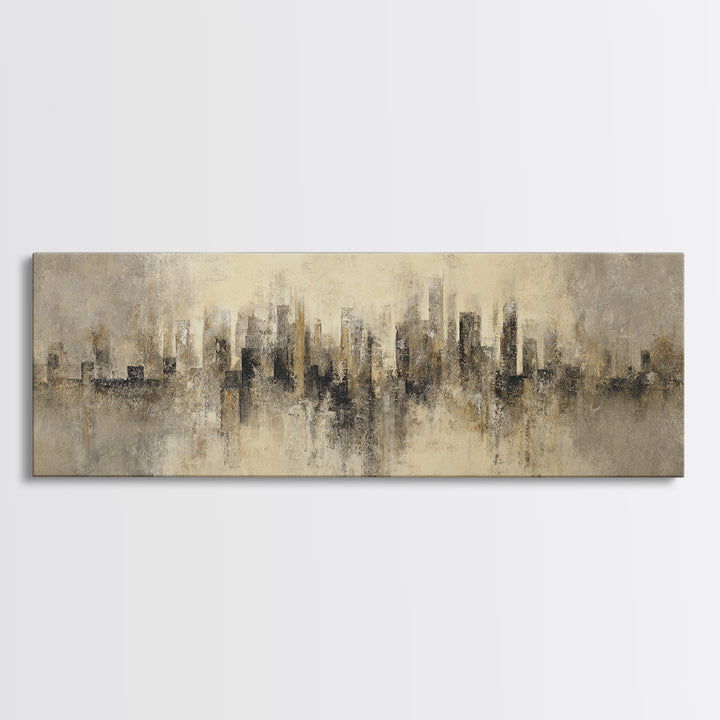 Urban Skyline in Muted Evening Color Framed Canvas Print, Wall Art, Art Deco, Living Room Decor, Fine Art, Abstract Wall Art, WAL-3x1-82