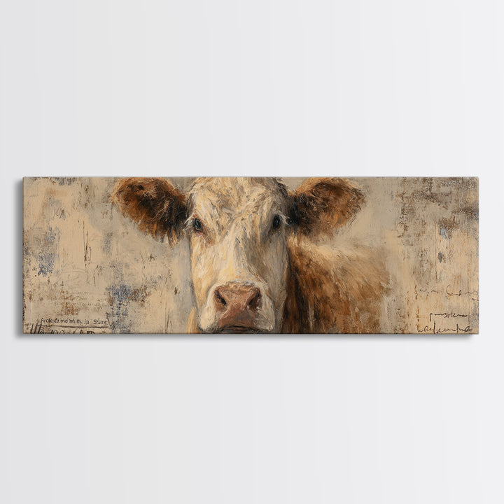 Rustic Farmhouse Cow Portrait Canvas Print, Wall Art, Canvas, Living Room Decor, Oil Painting, Canvas Wall Art, WAL-3x1-83