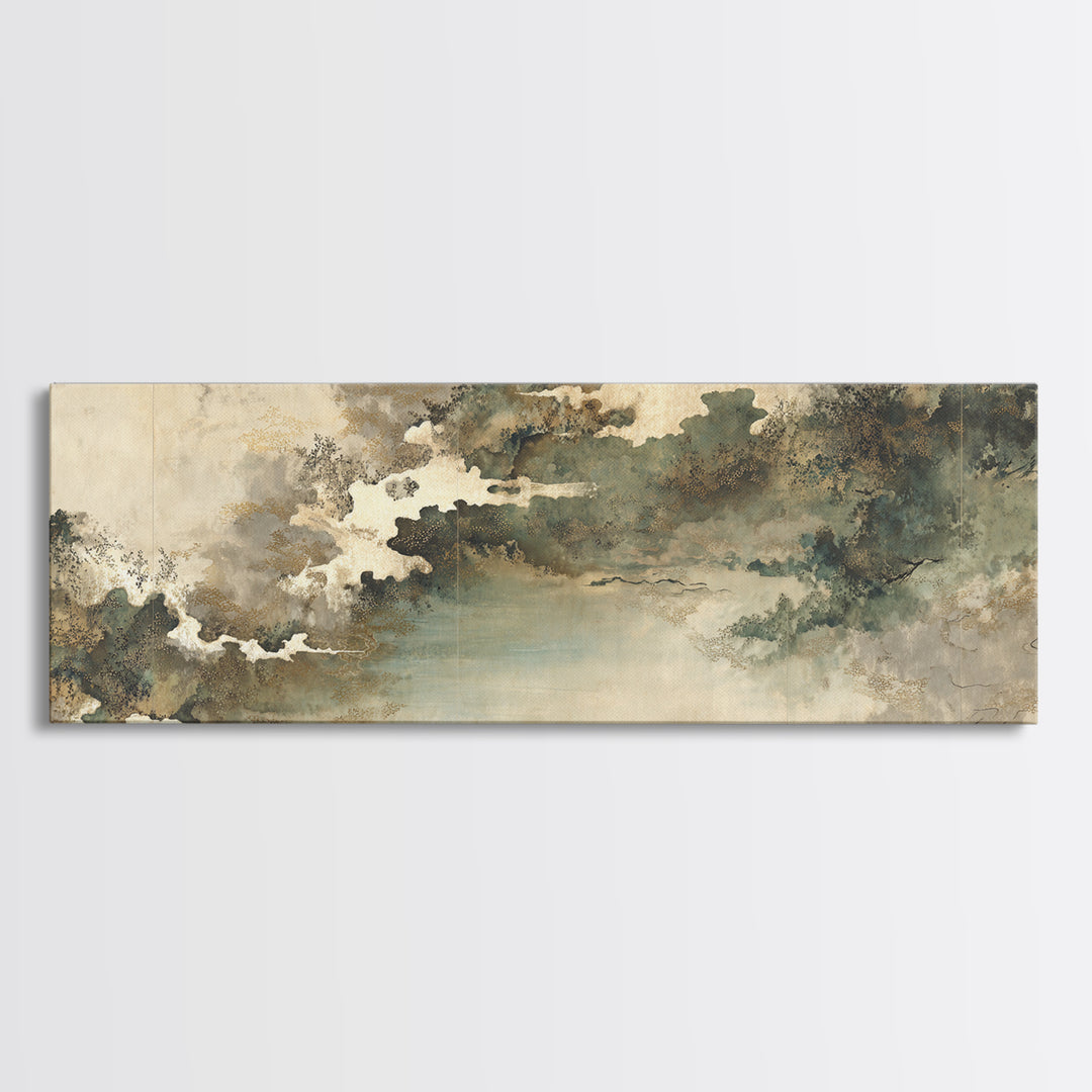 Monochrome Ink Crane Composition Canvas Print, Wall Art, Living Room Decor, Oil Painting, Metal Wall Art, Digital Wall Art, WAL-3x1-88