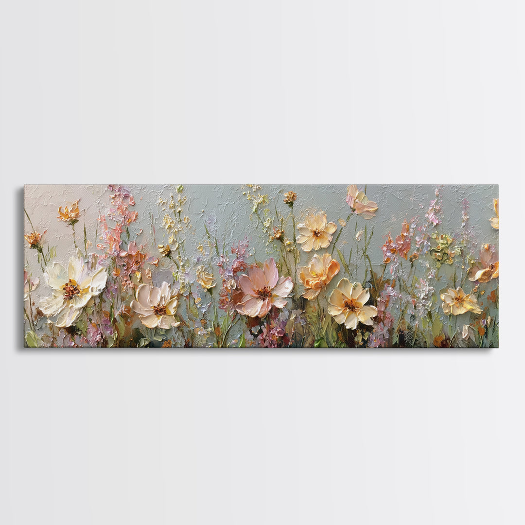 Impressionist Meadow of Wildflowers Framed Canvas Print, Wall Art, Large Wall Art, Living Room Decor, Fine Art, WAL-3x1-9