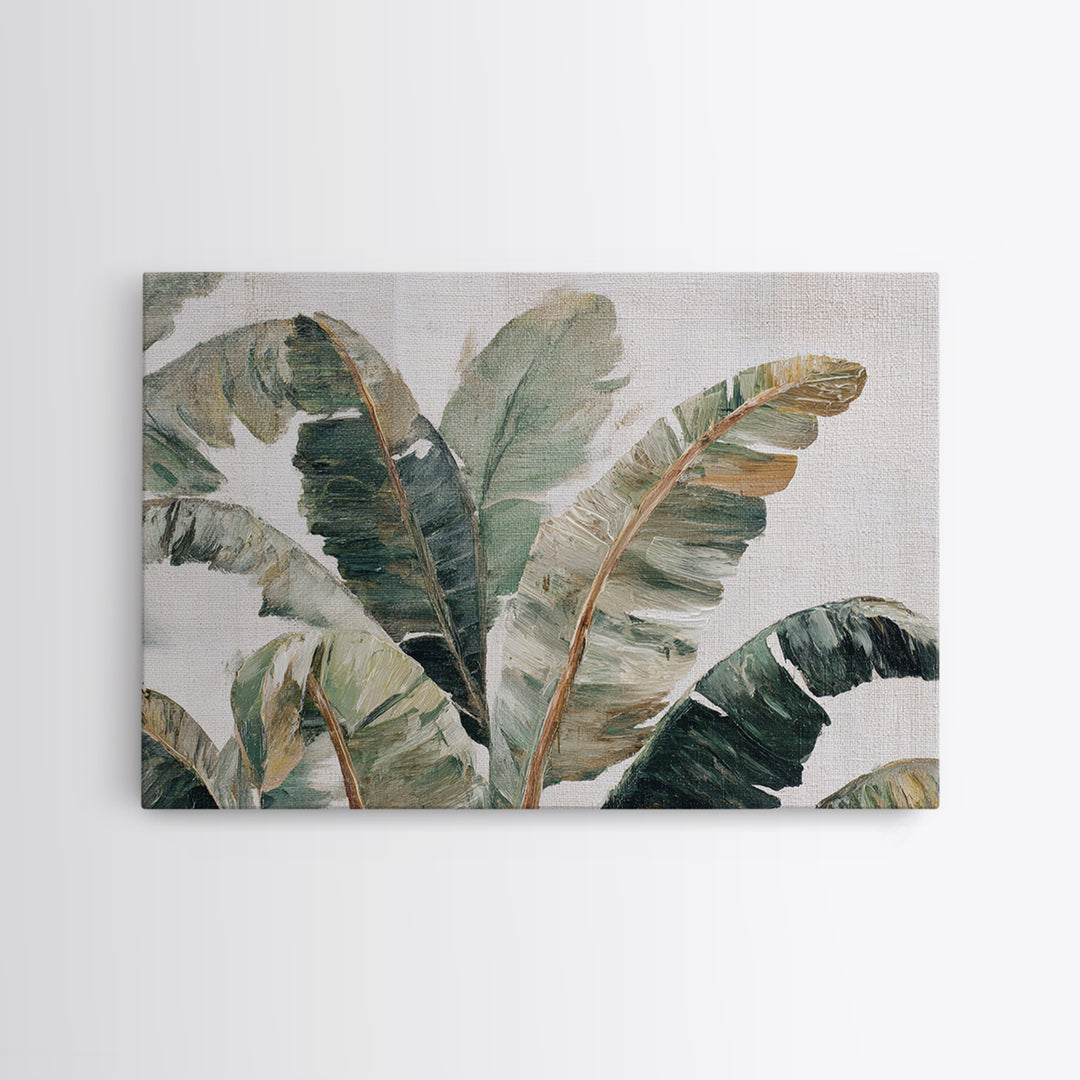 Tropical Palm Leaf Painting Framed Canvas Print, Wall Art, Textured Wall Art, Living Room Decor, Watercolor Art, WAL-3x2-20