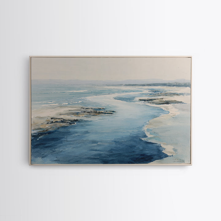 Coastal Aerial Water Study Framed Canvas Print, Wall Art, Contemporary Art, Living Room Decor, Fine Art, Mid Century Modern, WAL-3x2-39