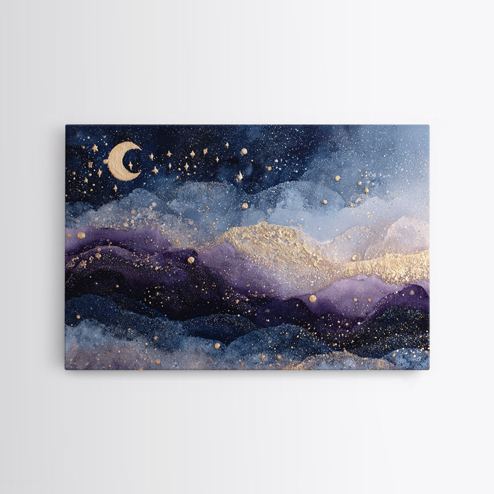Celestial Moon and Stars Artwork Canvas Print, Wall Art, Home Decor Gift, Living Room Decor, Fine Art, Neutral Decor, WAL-3x2-42