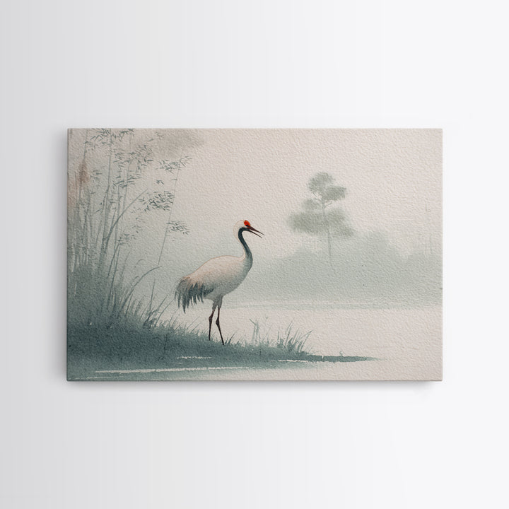 Monochrome Ink Crane Composition Canvas Print, Wall Art, Wood Wall Art, Living Room Decor, Abstract Art, Textured Painting, WAL-3x2-52