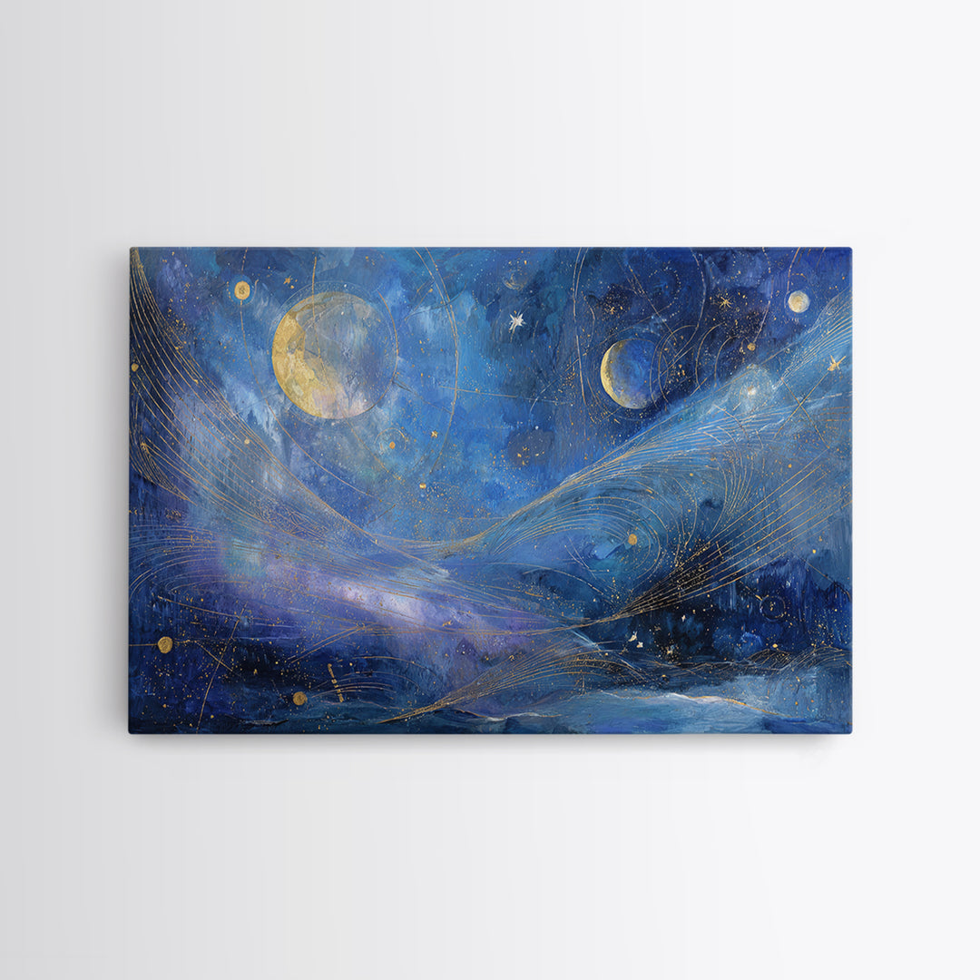 Celestial Moon and Stars Artwork Canvas Print, Wall Art, Home Decor Gift, Living Room Decor, Fine Art, Neutral Decor, WAL-3x2-66