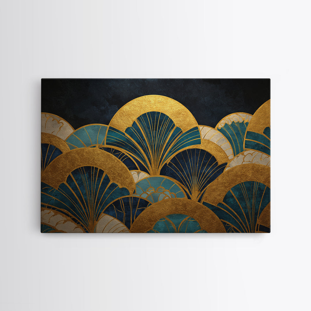Art Deco Gold Fan Pattern Canvas Print, Wall Art, Contemporary Art, Living Room Decor, Fine Art, Mid Century Modern, WAL-3x2-72