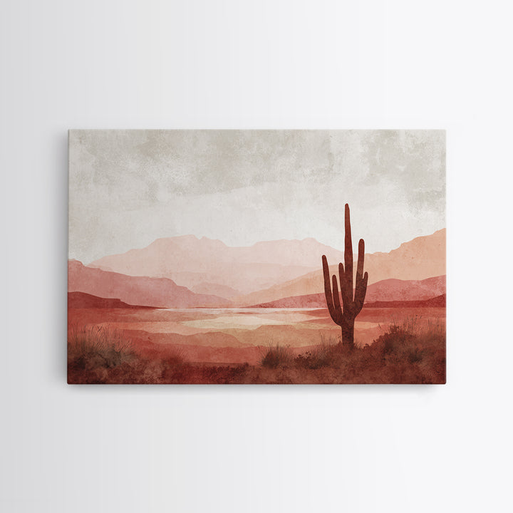 Desert Landscape in Warm Terracotta Tones Canvas Print, Wall Art, Metal Wall Art, Living Room Decor, Oil Painting, WAL-3x2-83