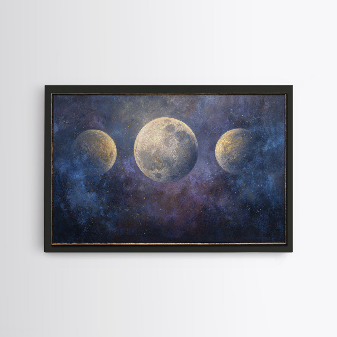Celestial Moon and Stars Artwork Framed Canvas Print, Wall Art, Digital Print, Living Room Decor, Fine Art, Luxury Decor, WAL-3x2-90