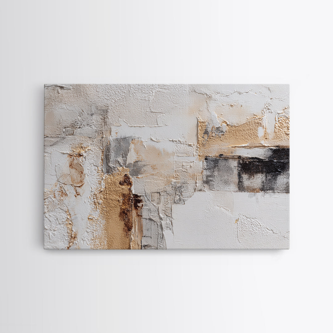 Luxury Neutral Plaster Texture Abstract Framed Canvas Print, Wall Art, Wall Art for Mom, Living Room Decor, Abstract Art, WAL-3x2-91