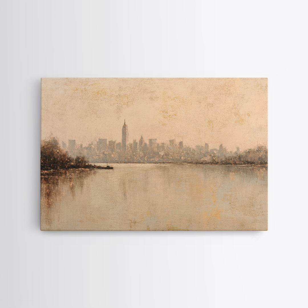 Urban Skyline in Muted Evening Color Canvas Print, Wall Art, Wood Wall Art, Living Room Decor, Fine Art, Textured Painting, WAL-3x2-94