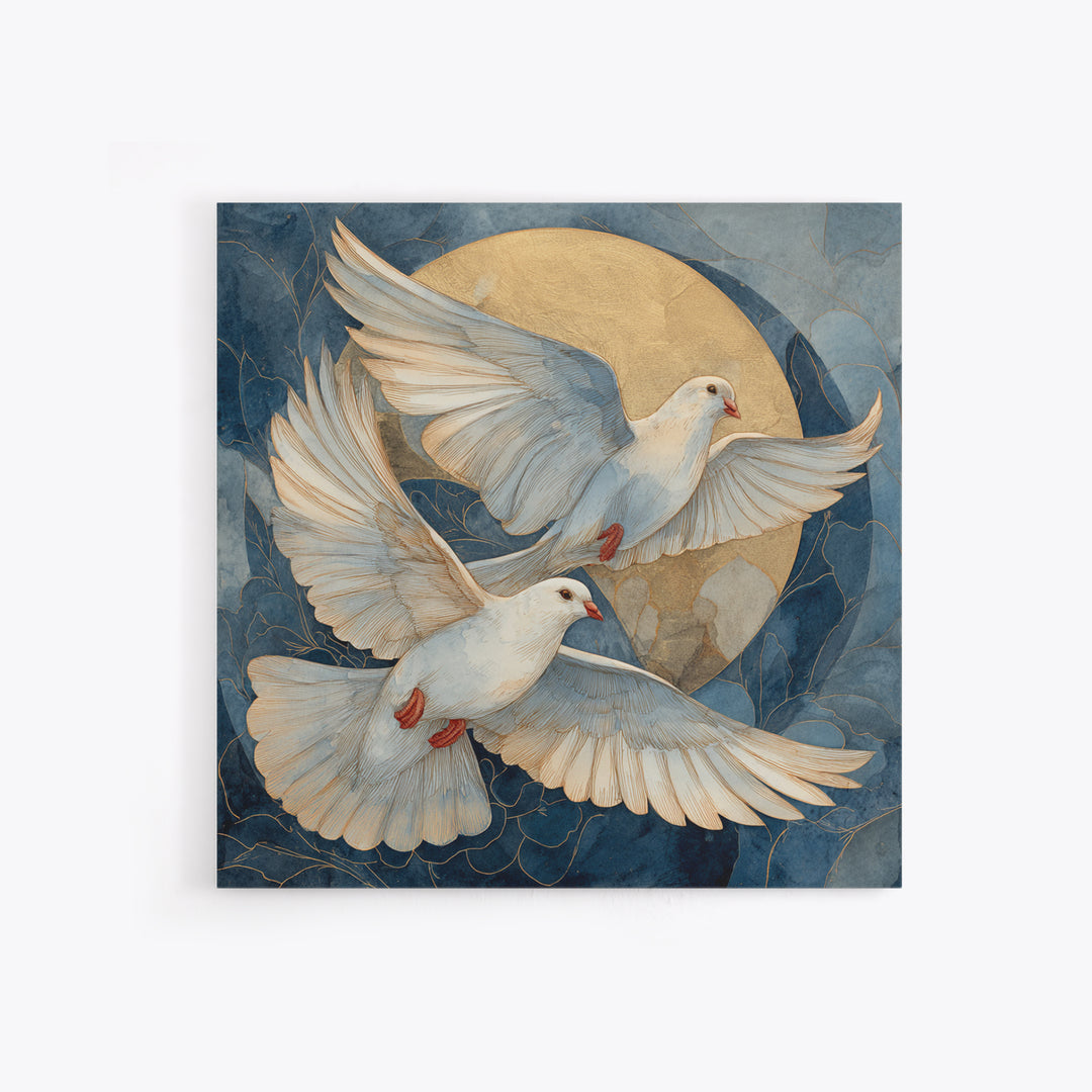 Doves Flying Through Soft Golden Light Framed Canvas Print, Wedding Art, Printable Art, Living Room Decor, Fine Art, Romance, WED-1x1-11