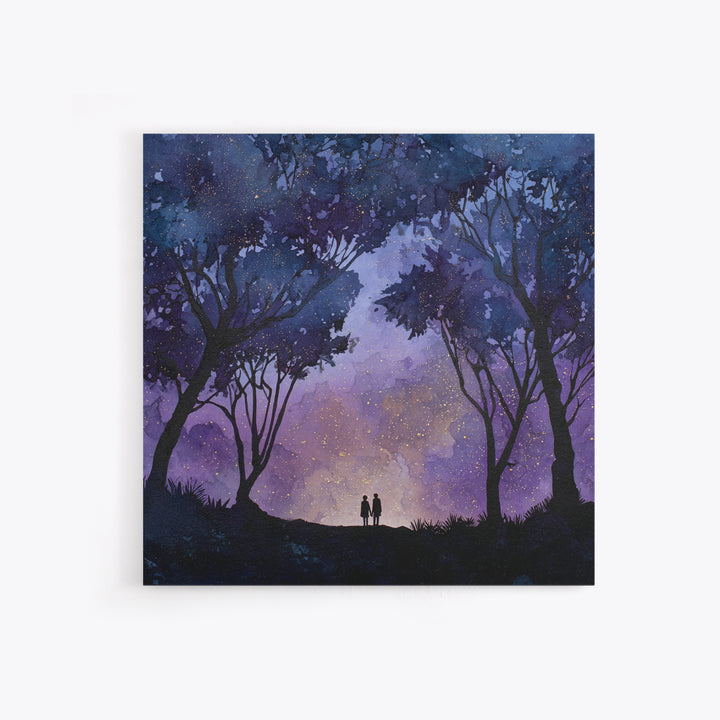 Couple Silhouette Beneath Moonlit Trees Framed Canvas Print, Wedding Art, Personalized Wedding, Living Room Decor, Romance, WED-1x1-29
