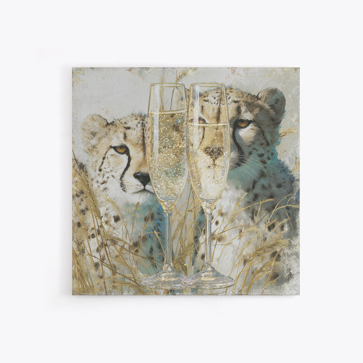 Champagne Glasses with Delicate Sparkle Canvas Print, Wedding Art, Bride and Groom, Living Room Decor, Oil Painting, Romance, WED-1x1-30