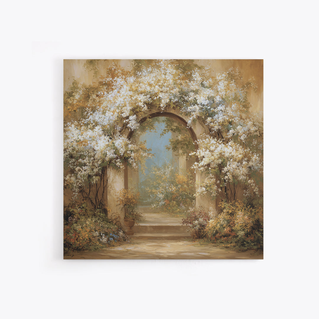 Romantic Garden Arch Covered Framed Canvas Print, Wedding Art, Beach Wedding, Living Room Decor, Romance, Modern Decor, WED-1x1-34