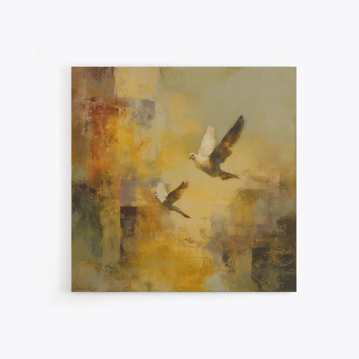 Doves Flying Through Soft Golden Light Canvas Print, Wedding Art, Jewish Art, Living Room Decor, Romance, Personalized Wedding, WED-1x1-35