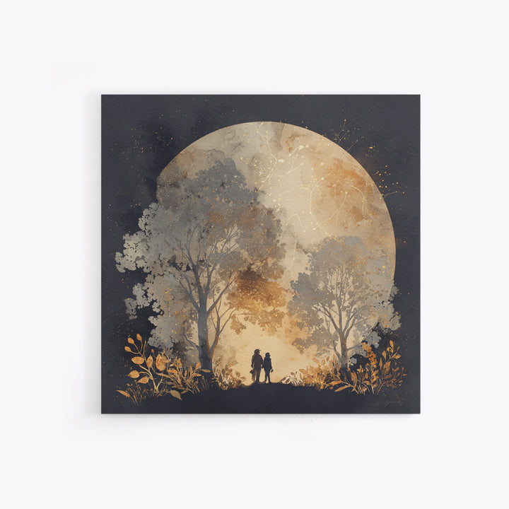 Couple Silhouette Beneath Moonlit Trees Canvas Print, Wedding Art, Beach Wedding, Living Room Decor, Fine Art, Romance, WED-1x1-5