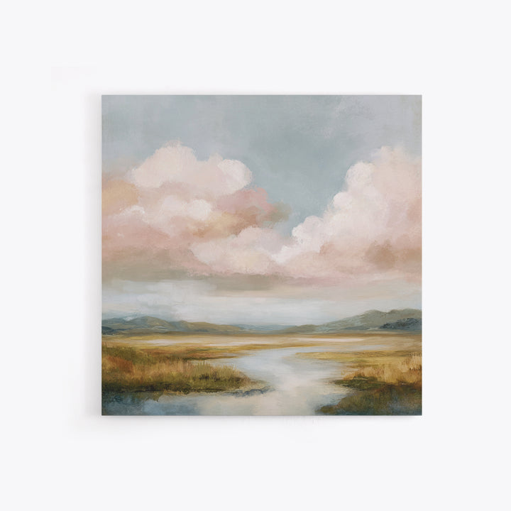Blush Cloudscape with Dreamy Atmosphere Framed Canvas Print, Wedding Art, Personalized Wedding, Living Room Decor, Romance, WED-1x1-63