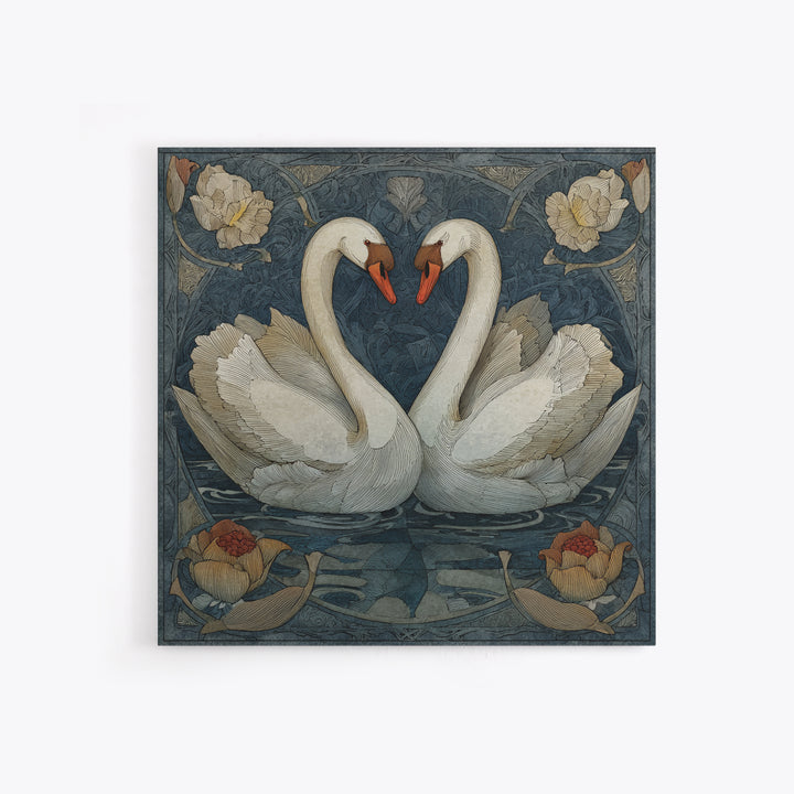 Two Swans Forming a Heart on Dark Framed Canvas Print, Wedding Art, Personalized Art, Living Room Decor, Fine Art, Romance, WED-1x1-74