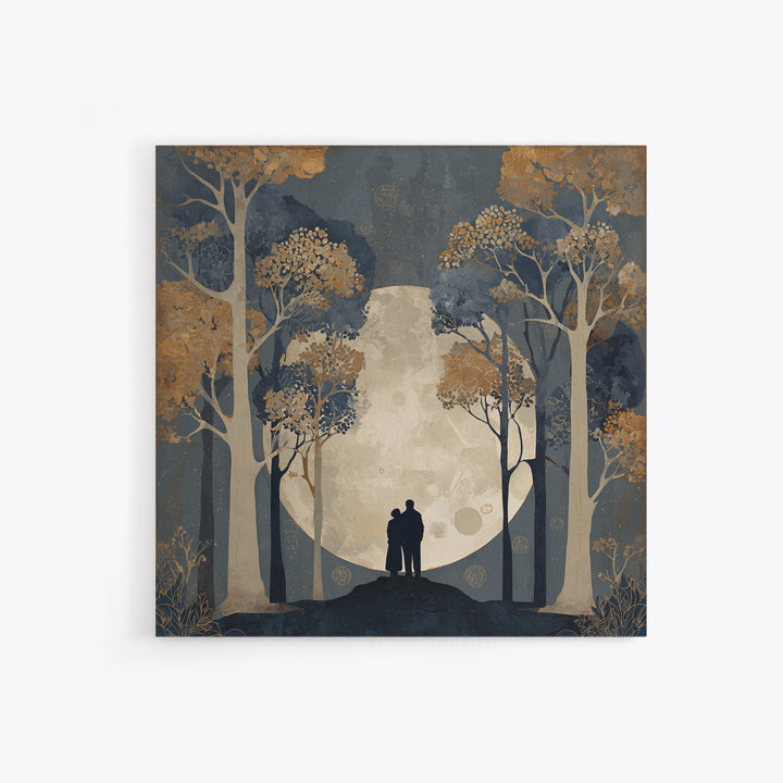 Couple Silhouette Beneath Moonlit Trees Canvas Print, Wedding Art, Neutral Decor, Living Room Decor, Fine Art, Romance, WED-1x1-77