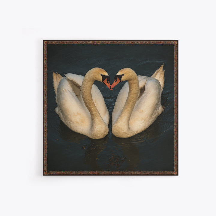Two Swans Forming a Heart on Dark Canvas Print, Wedding Art, Gallery Decor, Living Room Decor, Fine Art, Romance, WED-1x1-98
