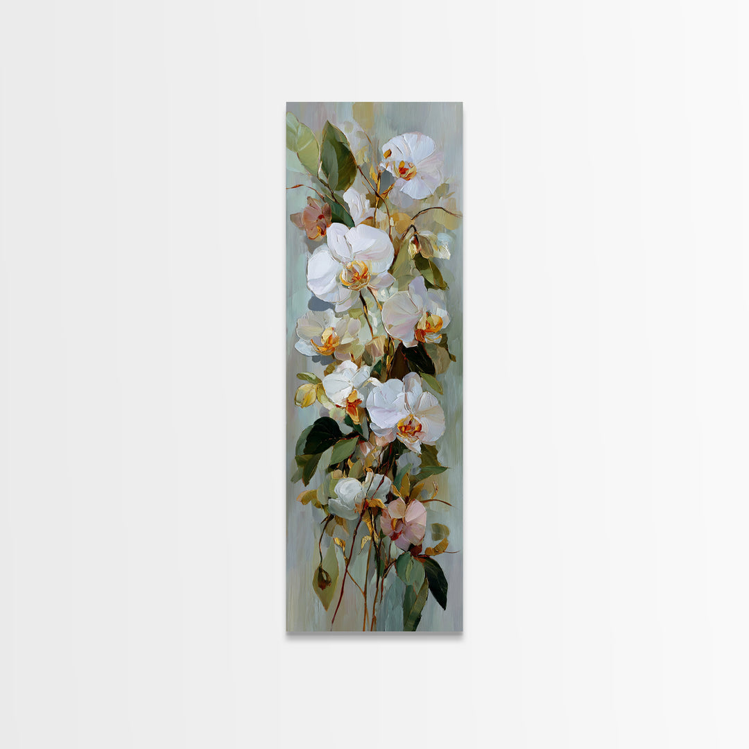 White Orchid and Gold Ribbon Composition Canvas Print, Wedding Art, Personalized Wedding, Living Room Decor, Oil Painting, WED-1x3-12