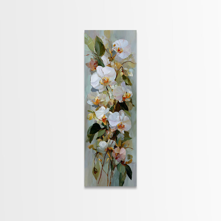 White Orchid and Gold Ribbon Composition Canvas Print, Wedding Art, Personalized Wedding, Living Room Decor, Oil Painting, WED-1x3-12