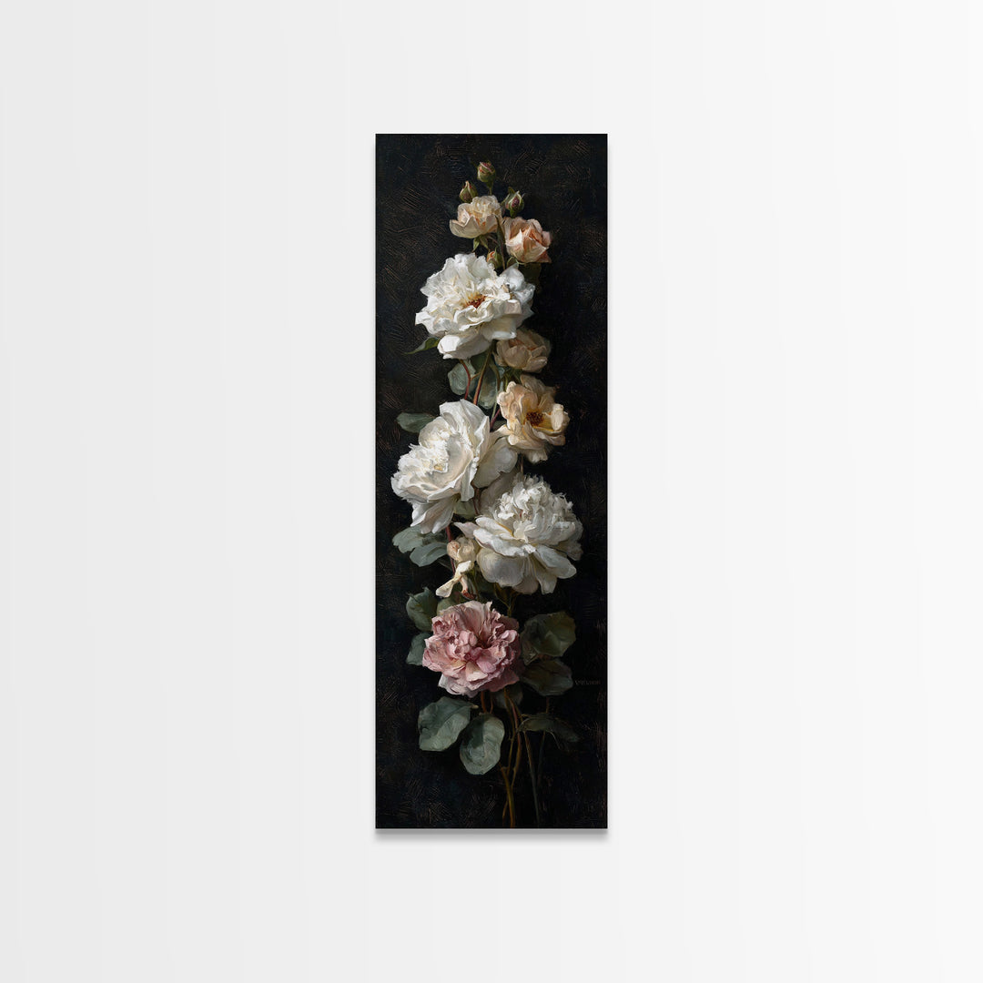 Romantic Bouquet of White Roses and Peonies Canvas Print, Wedding Art, Personalized Wedding, Living Room Decor, Romance, WED-1x3-13