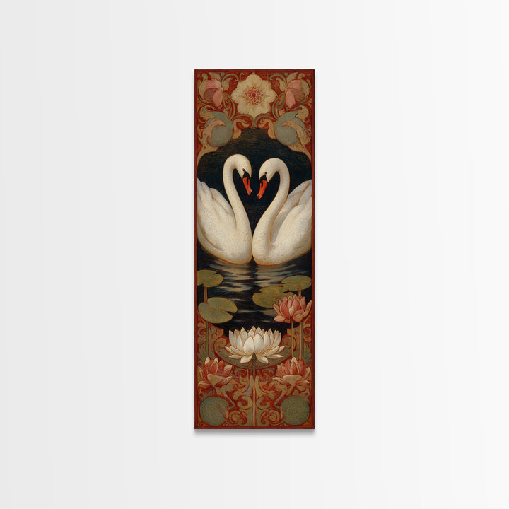 Two Swans Forming a Heart on Dark Canvas Print, Wedding Art, Bride and Groom, Living Room Decor, Romance, Neutral Decor, WED-1x3-14
