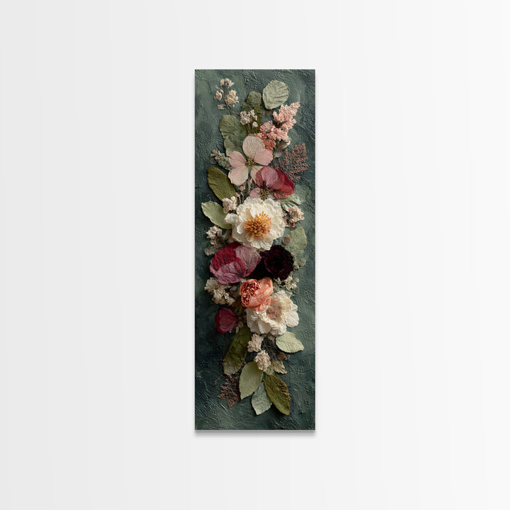 Pressed Flowers from a Wedding Bouquet Framed Canvas Print, Wedding Art, Wedding Stationery, Living Room Decor, Romance, WED-1x3-20