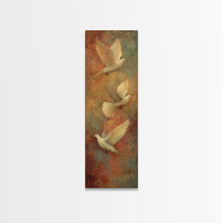 Doves Flying Through Soft Golden Light Canvas Print, Wedding Art, Boho Decor, Living Room Decor, Fine Art, Romance, Art Print, WED-1x3-23