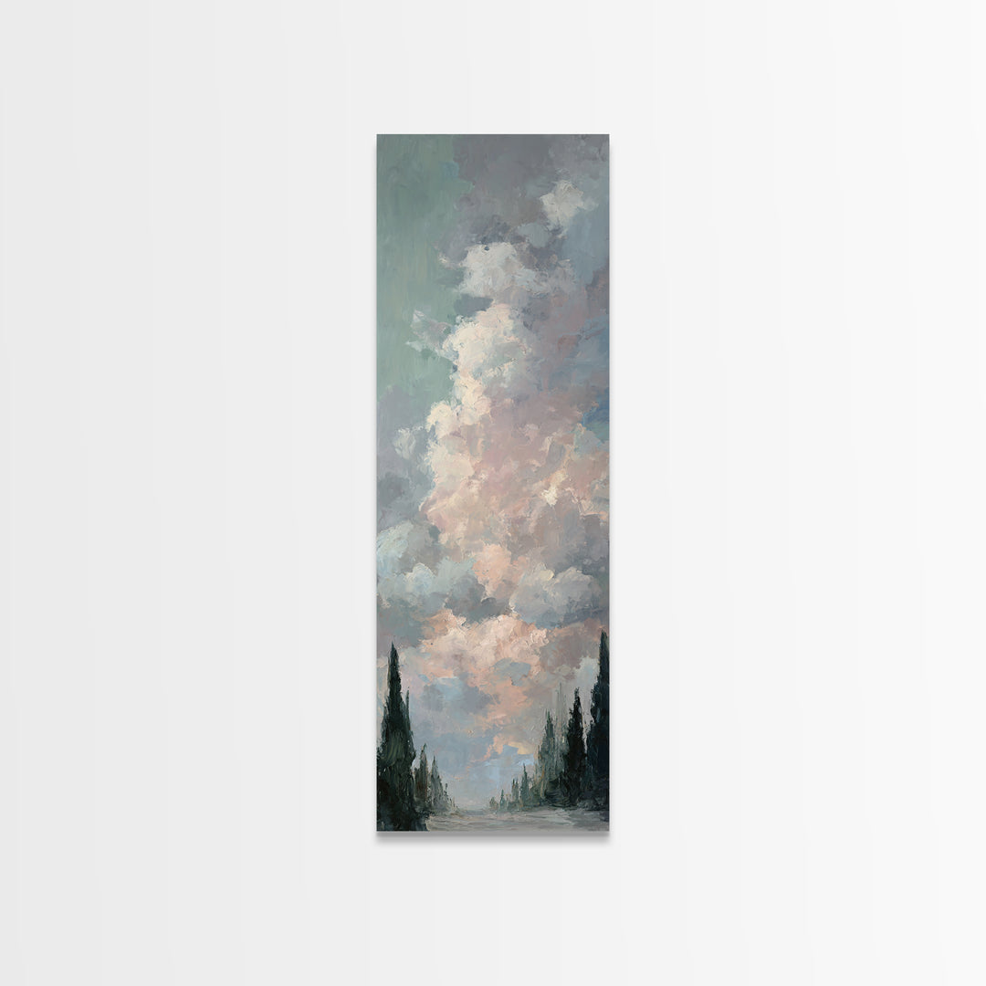 Blush Cloudscape with Dreamy Atmosphere Framed Canvas Print, Wedding Art, Living Room Decor, Watercolor Art, Romance, WED-1x3-3