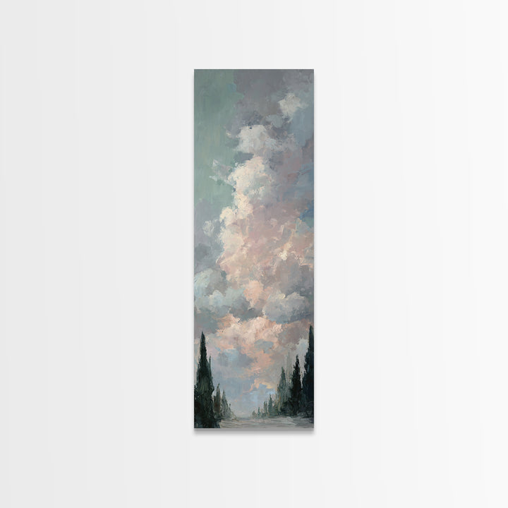Blush Cloudscape with Dreamy Atmosphere Framed Canvas Print, Wedding Art, Living Room Decor, Watercolor Art, Romance, WED-1x3-3