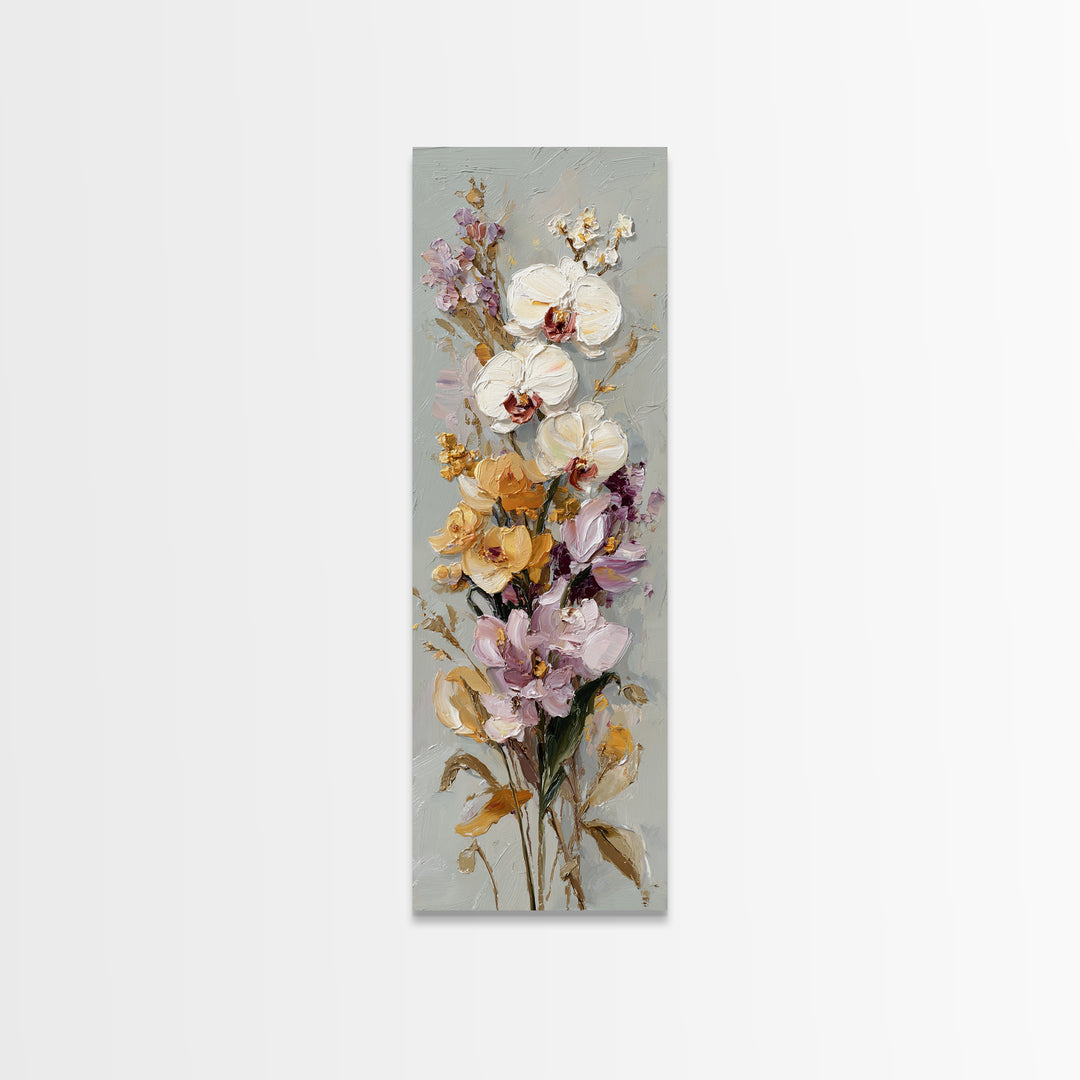 White Orchid and Gold Ribbon Composition Framed Canvas Print, Wedding Art, Neutral Decor, Living Room Decor, Fine Art, Romance, WED-1x3-36