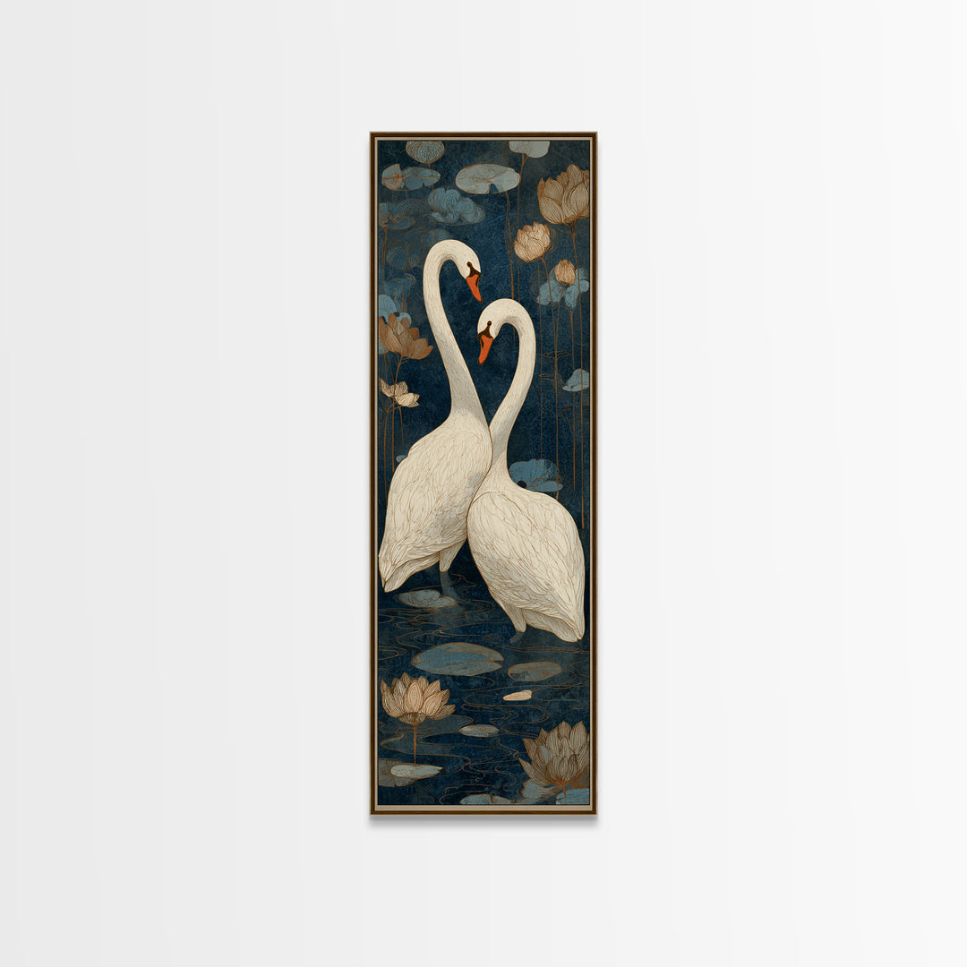 Two Swans Forming a Heart on Dark Canvas Print, Wedding Art, Bride and Groom, Living Room Decor, Romance, Neutral Decor, WED-1x3-38