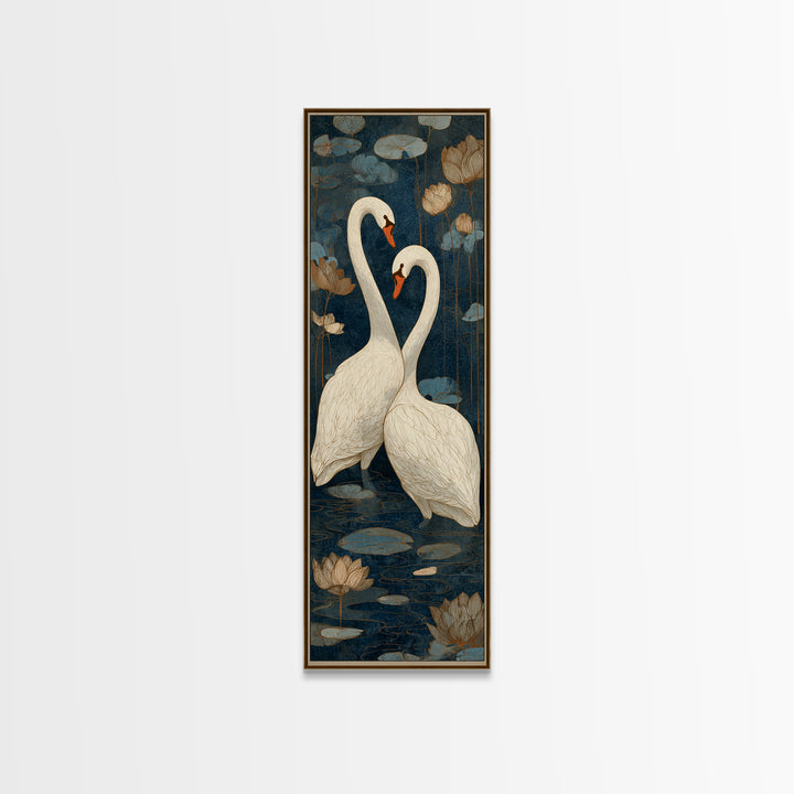Two Swans Forming a Heart on Dark Canvas Print, Wedding Art, Bride and Groom, Living Room Decor, Romance, Neutral Decor, WED-1x3-38