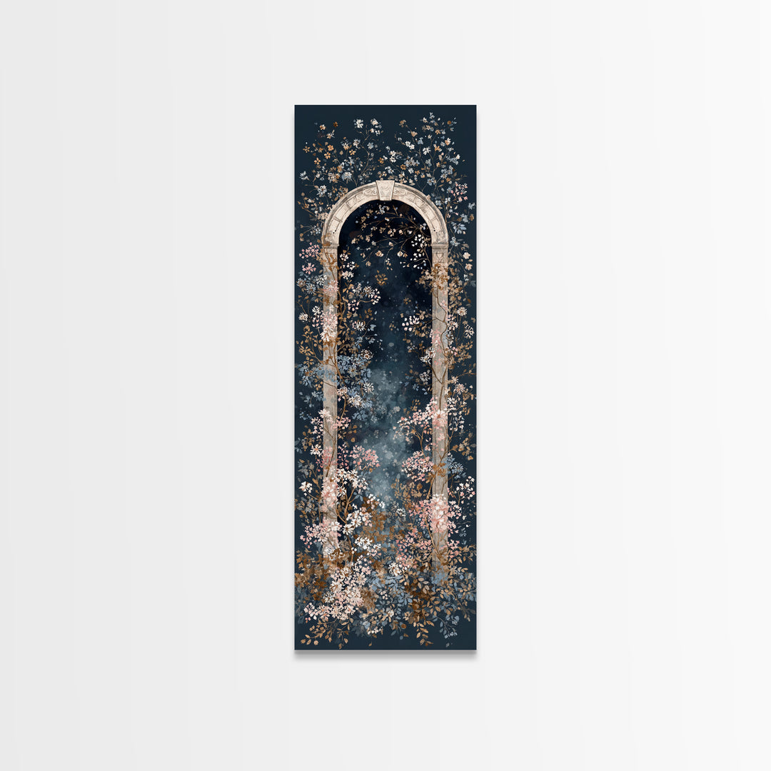 Romantic Garden Arch Covered Framed Canvas Print, Wedding Art, Wedding Reception, Living Room Decor, Watercolor Art, Romance, WED-1x3-46