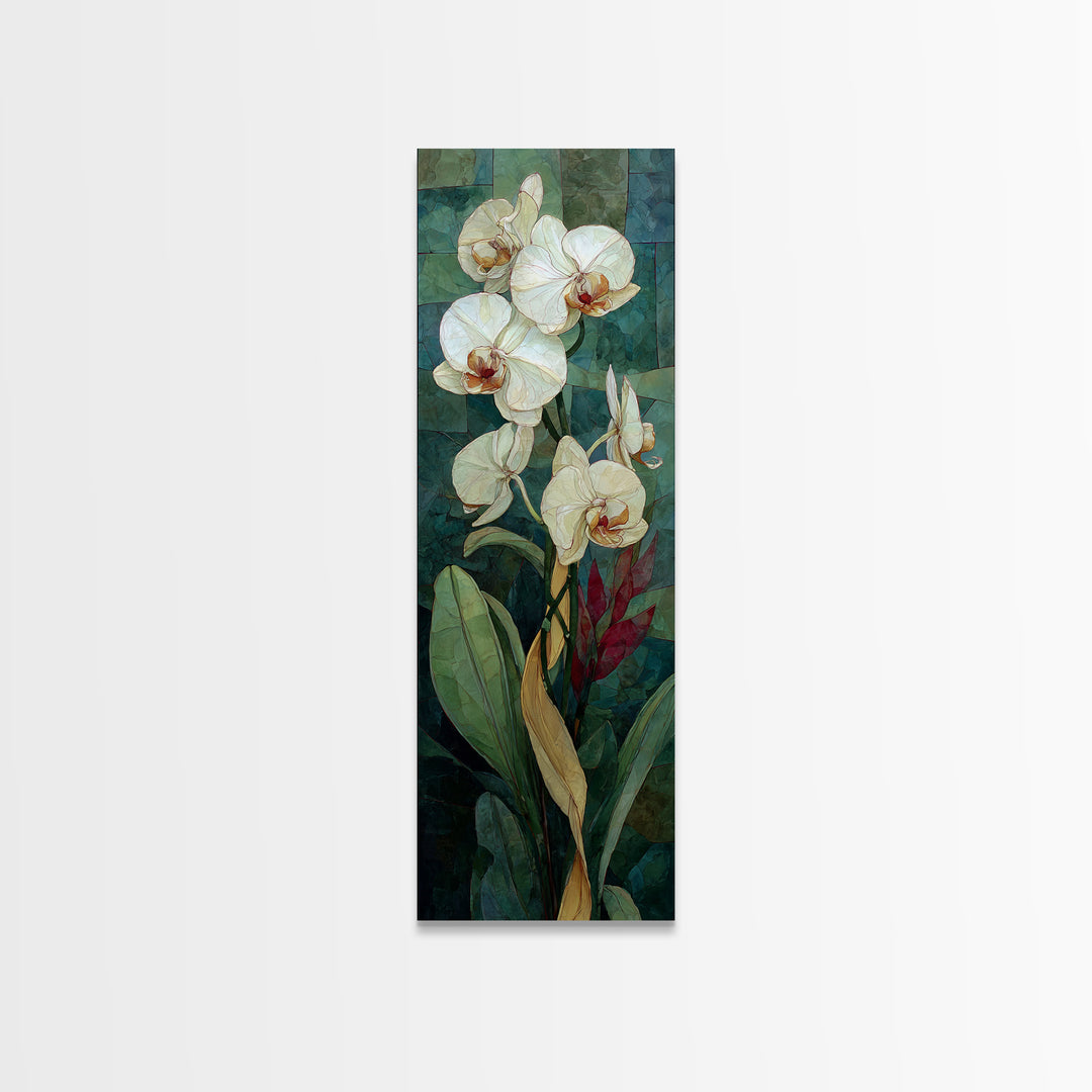 White Orchid and Gold Ribbon Composition Canvas Print, Wedding Art, Luxury Decor, Living Room Decor, Abstract Art, Romance, WED-1x3-60