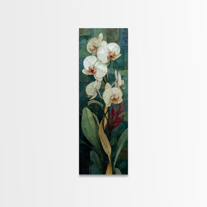 White Orchid and Gold Ribbon Composition Canvas Print, Wedding Art, Luxury Decor, Living Room Decor, Abstract Art, Romance, WED-1x3-60