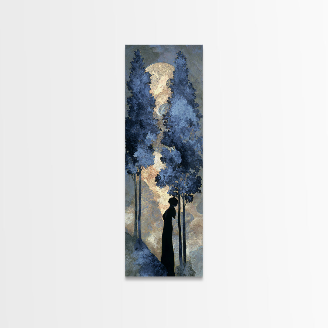 Couple Silhouette Beneath Moonlit Trees Canvas Print, Wedding Art, Modern Decor, Living Room Decor, Fine Art, Romance, WED-1x3-65