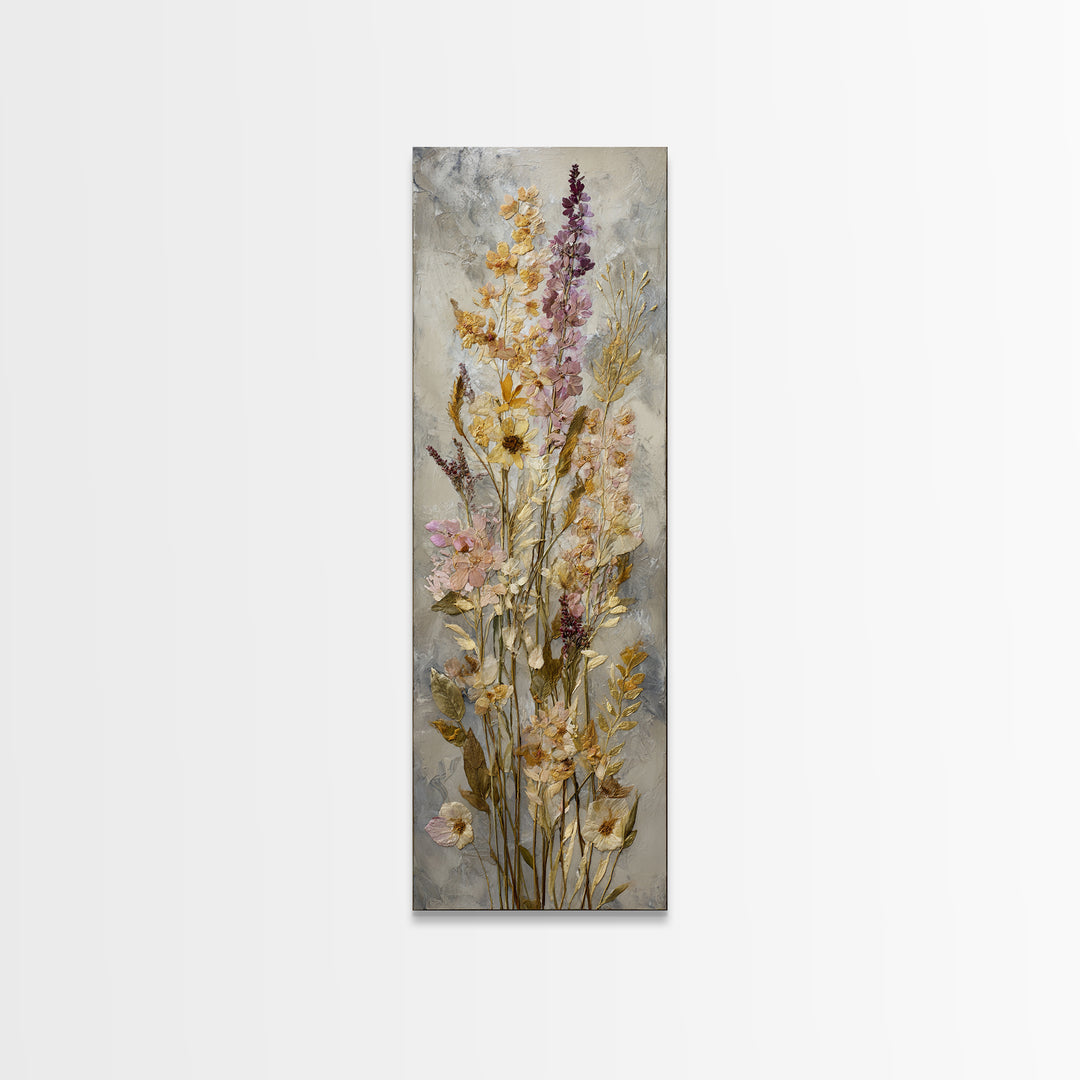 Pressed Flowers from a Wedding Bouquet Canvas Print, Wedding Art, Wedding Gift, Living Room Decor, Watercolor Art, Romance, WED-1x3-68