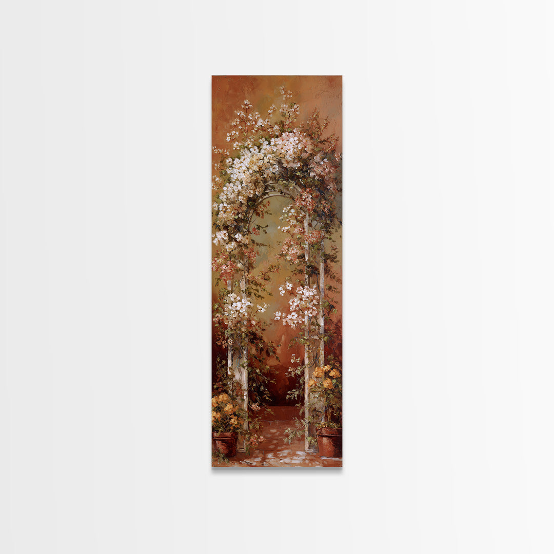 Romantic Garden Arch Covered Framed Canvas Print, Wedding Art, Wedding Reception, Living Room Decor, Watercolor Art, Romance, WED-1x3-70