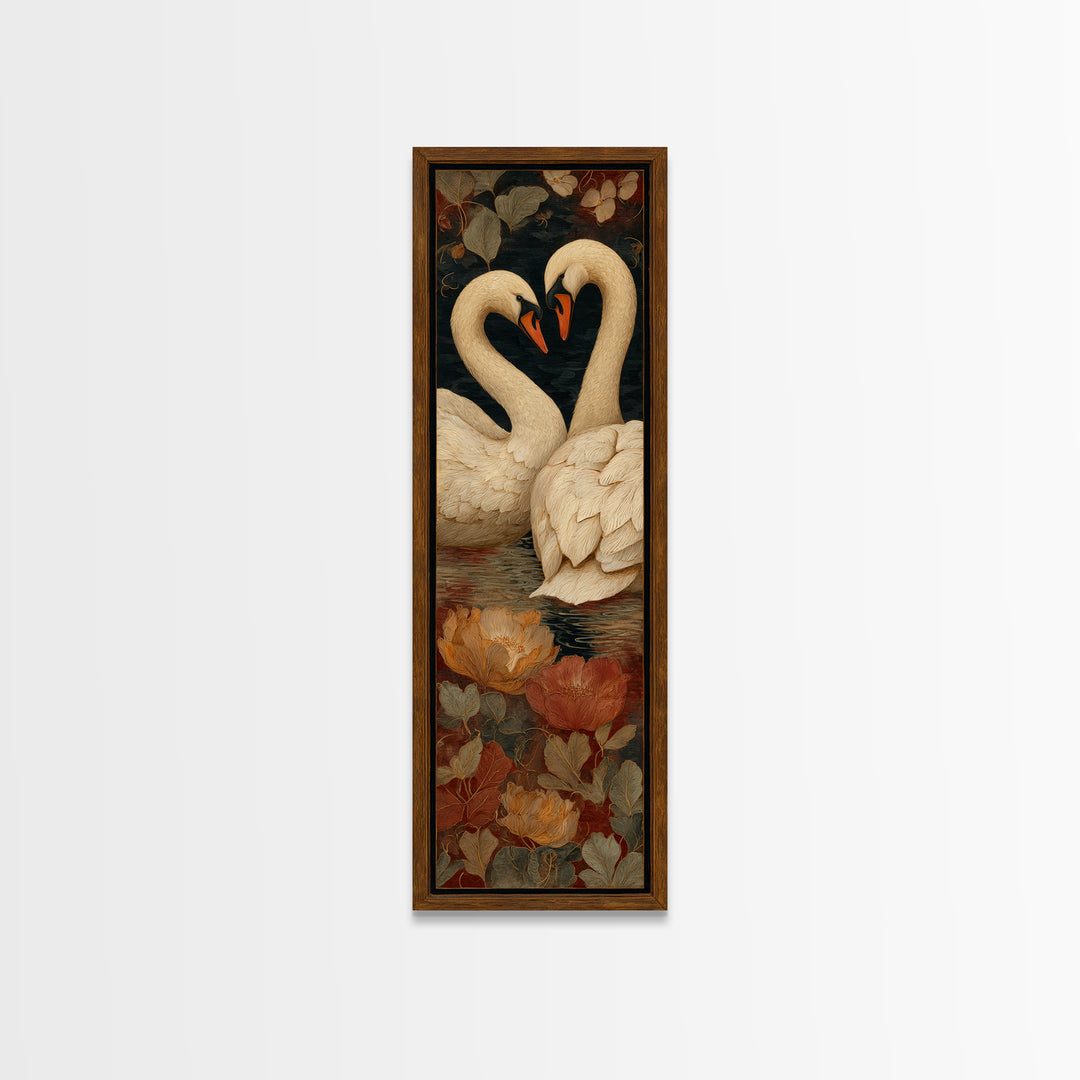 Two Swans Forming a Heart on Dark Canvas Print, Wedding Art, Wall Decor, Living Room Decor, Fine Art, Romance, Wedding Gift, WED-1x3-86
