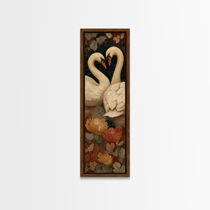 Two Swans Forming a Heart on Dark Canvas Print, Wedding Art, Wall Decor, Living Room Decor, Fine Art, Romance, Wedding Gift, WED-1x3-86