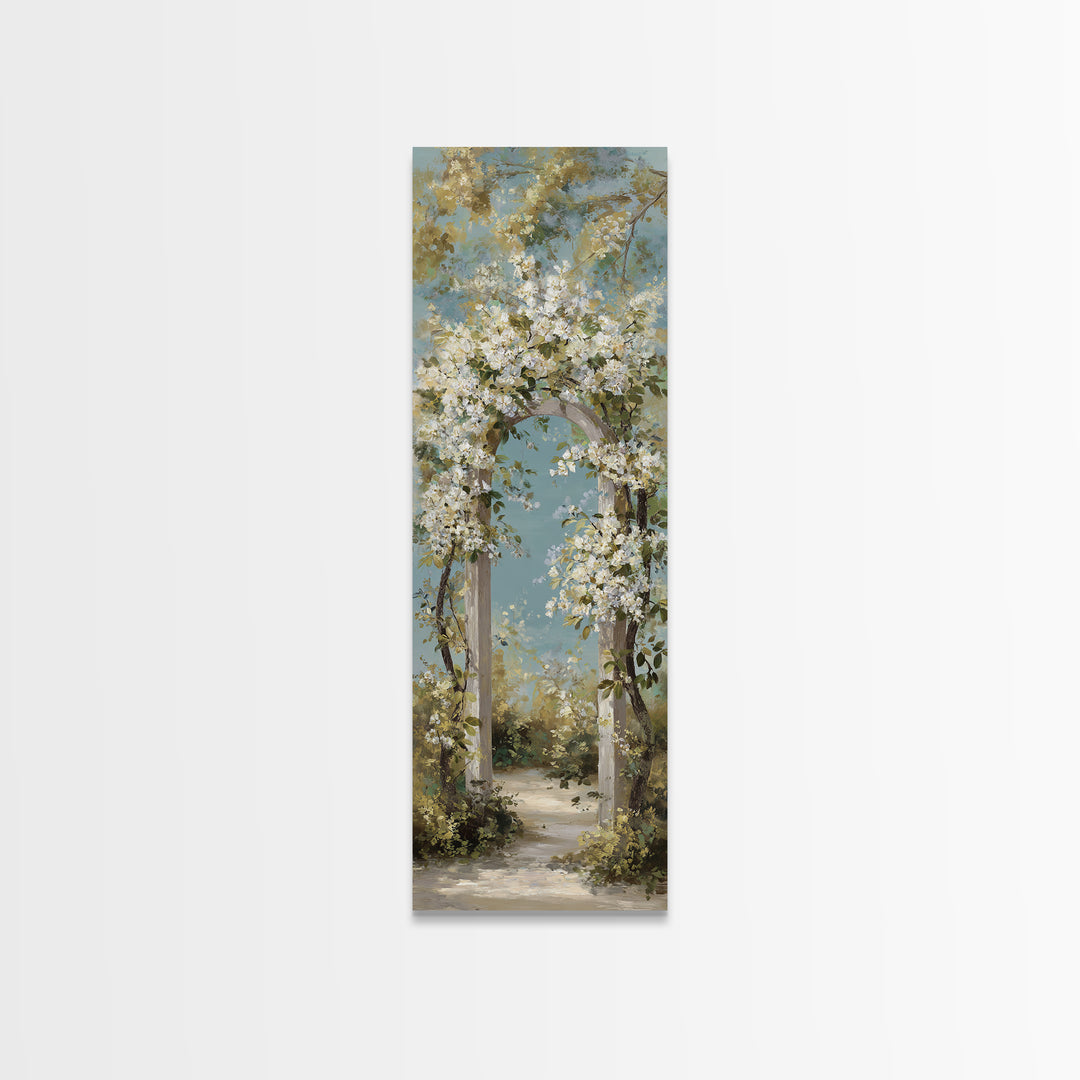 Romantic Garden Arch Covered Canvas Print, Wedding Art, Wedding Poster, Living Room Decor, Watercolor Art, Romance, WED-1x3-94