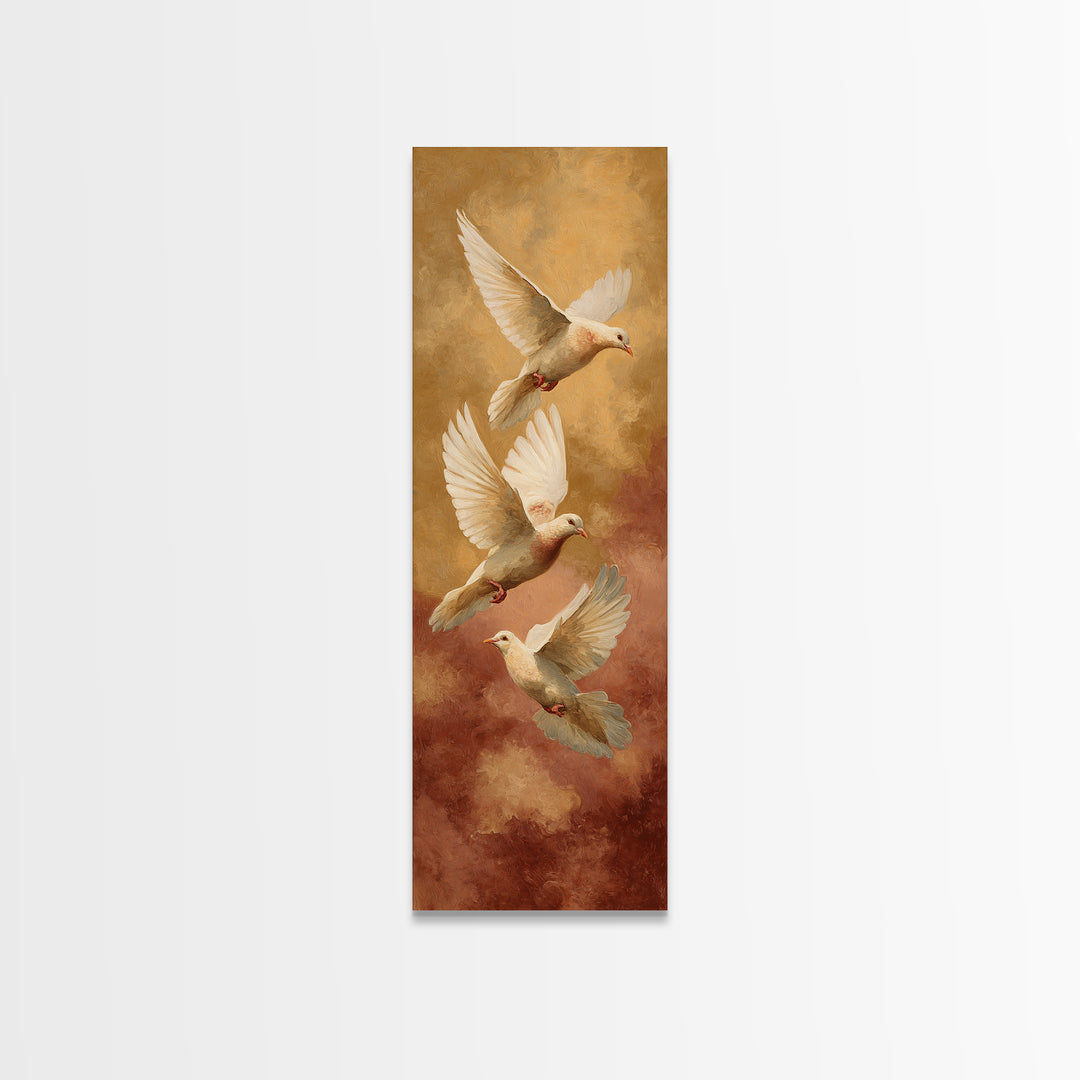 Doves Flying Through Soft Golden Light Canvas Print, Wedding Art, Jewish Art, Living Room Decor, Romance, Personalized Wedding, WED-1x3-95
